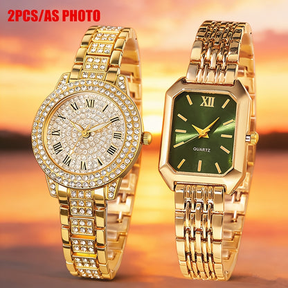 Women's Quartz Watch - 's Set of 2 Elegant Golden Wristwatch Duo for Ladies, Stylish Casual - product detail view 14
