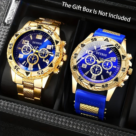 Men's Quartz Watch - 's Set of 2 | Stainless Steel Case, Silicone Strap, Business Casual - main product view