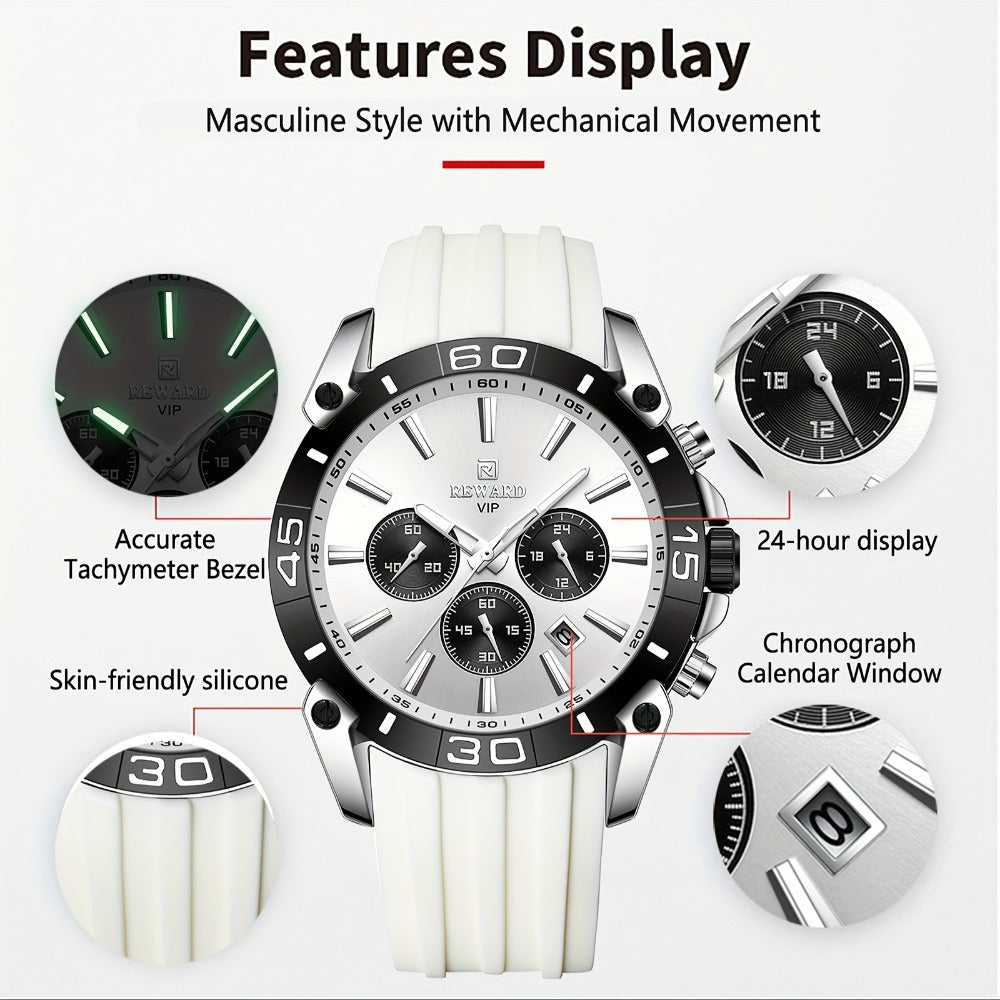 Men's Quartz Watch - 's Silicone Strap with Luminous Hands & Date Display - Luxury Casual - product detail view 17