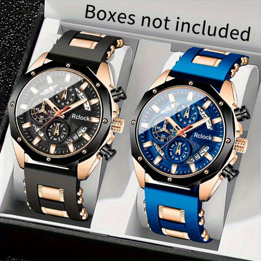 Men's Quartz Watch - 's Silicone Strap Set 2pcs Sports Casual Wristwatch Calendar Display - main product view