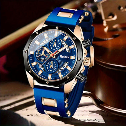 Men's Quartz Watch - 's Silicone Strap Set 2pcs Sports Casual Wristwatch Calendar Display - product detail view 3