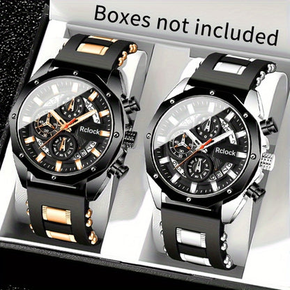 Men's Quartz Watch - 's Silicone Strap Set 2pcs Sports Casual Wristwatch Calendar Display - product detail view 4