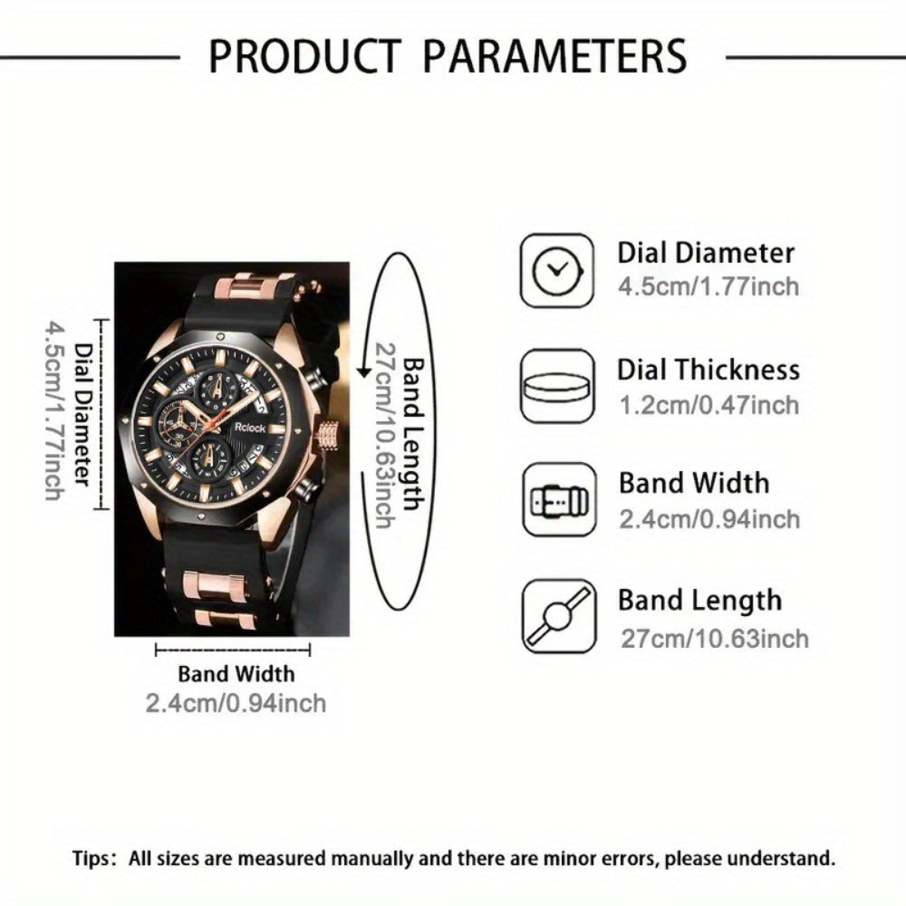 Men's Quartz Watch - 's Silicone Strap Set 2pcs Sports Casual Wristwatch Calendar Display - product detail view 7