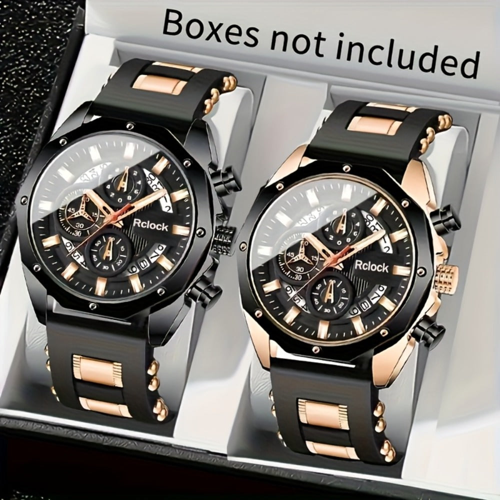 Men's Quartz Watch - 's Silicone Strap Set 2pcs Sports Casual Wristwatch Calendar Display - product detail view 10