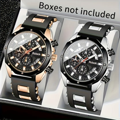 Men's Quartz Watch - 's Silicone Strap Set 2pcs Sports Casual Wristwatch Calendar Display - product detail view 12