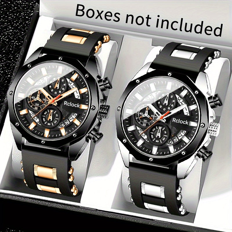 Men's Quartz Watch - 's Silicone Strap Set 2pcs Sports Casual Wristwatch Calendar Display - product detail view 17