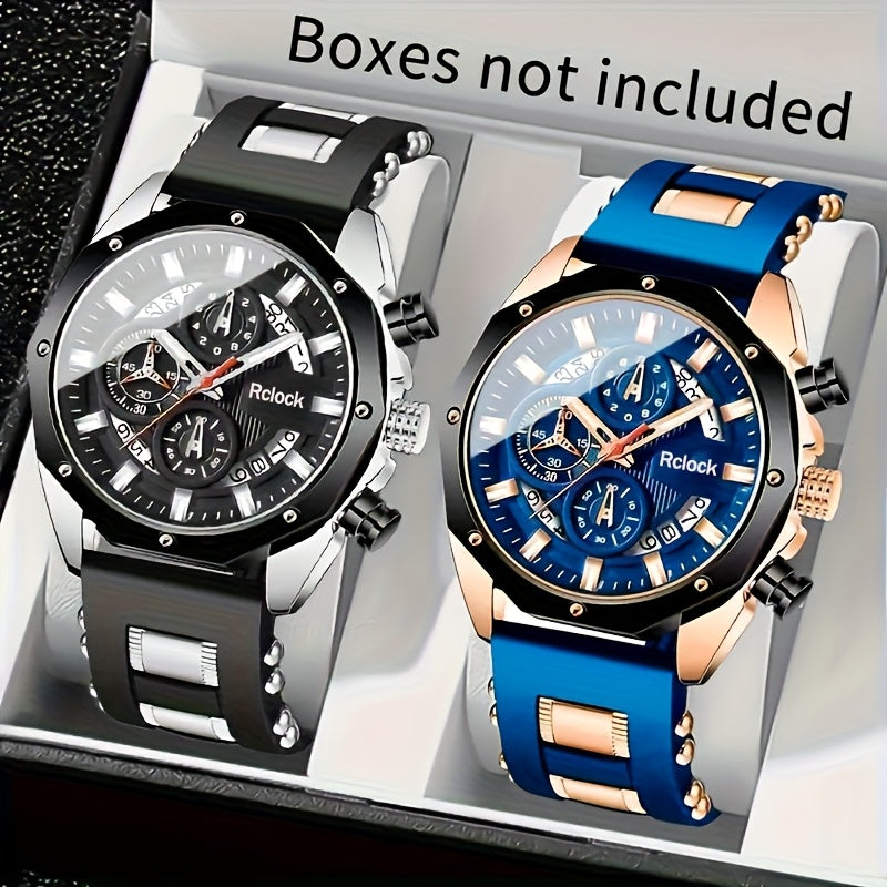 Men's Quartz Watch - 's Silicone Strap Set 2pcs Sports Casual Wristwatch Calendar Display - product detail view 18