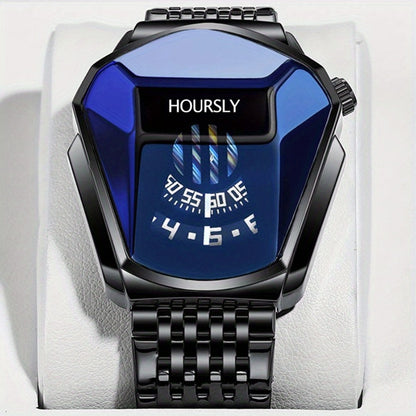 Men's Quartz Watch - 's Sport Digital with Polygonal Dial & Stainless Steel Strap - Stylish - product detail view 5
