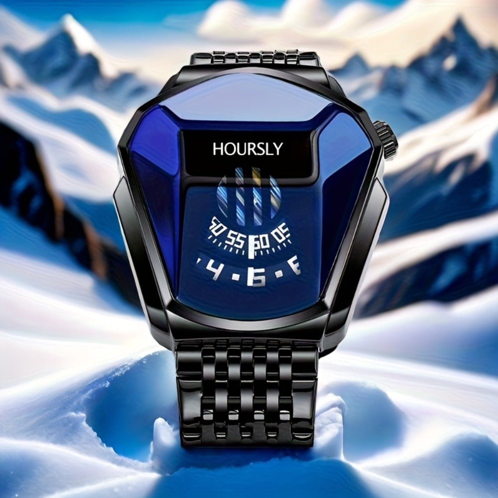 Men's Quartz Watch - 's Sport Digital with Polygonal Dial & Stainless Steel Strap - Stylish - product detail view 10