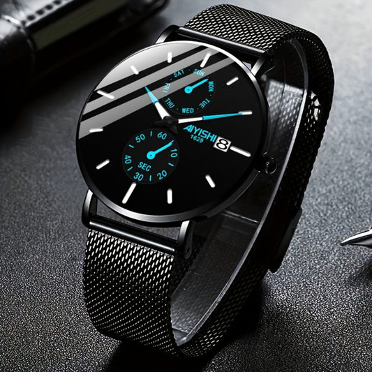 Men's Quartz Watch - 's Stainless Steel Mesh Strap with Gift Box, Modern Slim 14mm Case Fashion - main product view