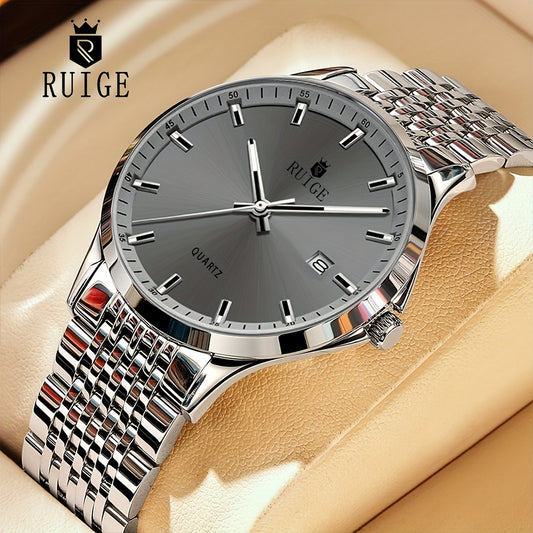 Men's Quartz Watch - 's Stainless Steel Sport with Luminous Hands & Calendar - Luxury Business - main product view