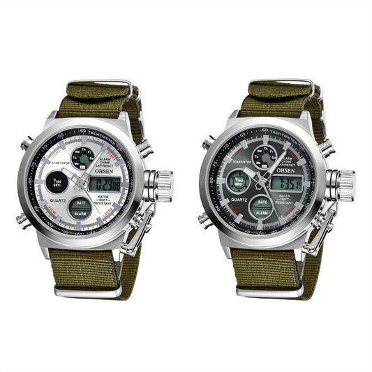 Men's Quartz Watch - 's Tactical Dual Time Army Green Analog & Digital Sports with Date - main product view