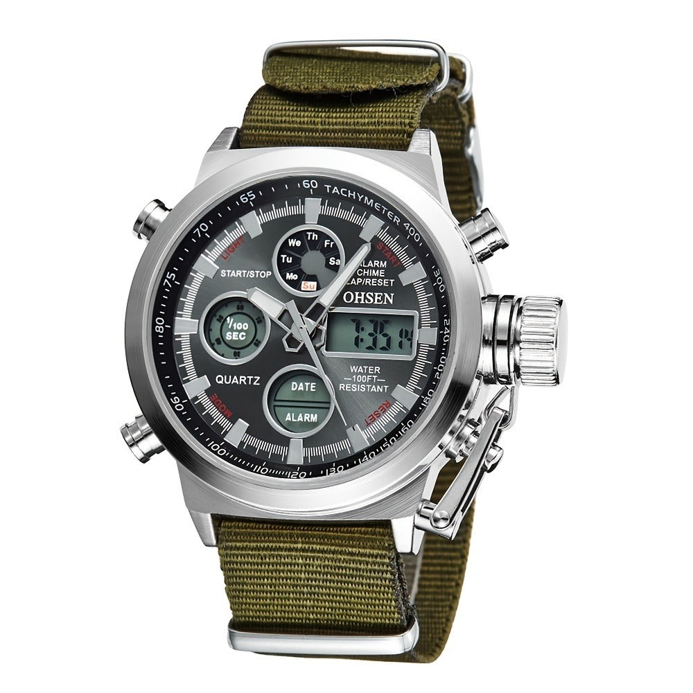 Men's Quartz Watch - 's Tactical Dual Time Army Green Analog & Digital Sports with Date - product detail view 5
