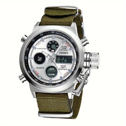 Men's Quartz Watch - 's Tactical Dual Time Army Green Analog & Digital Sports with Date - product detail view 7
