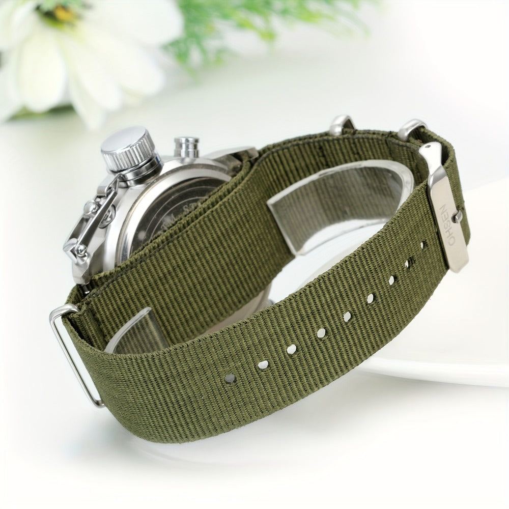 Men's Quartz Watch - 's Tactical Dual Time Army Green Analog & Digital Sports with Date - product detail view 10