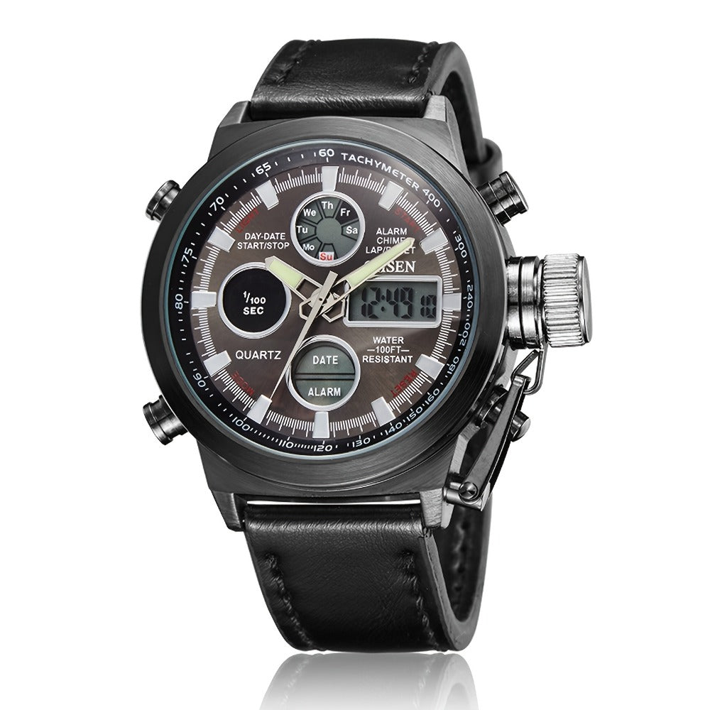 Men's Quartz Watch - 's Tactical Dual Time Army Green Analog & Digital Sports with Date - product detail view 13