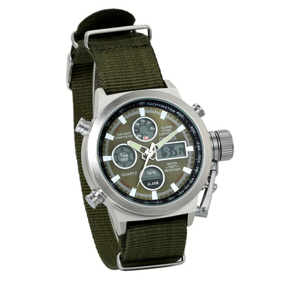 Men's Quartz Watch - 's Tactical Dual Time Army Green Analog & Digital Sports with Date - product detail view 18
