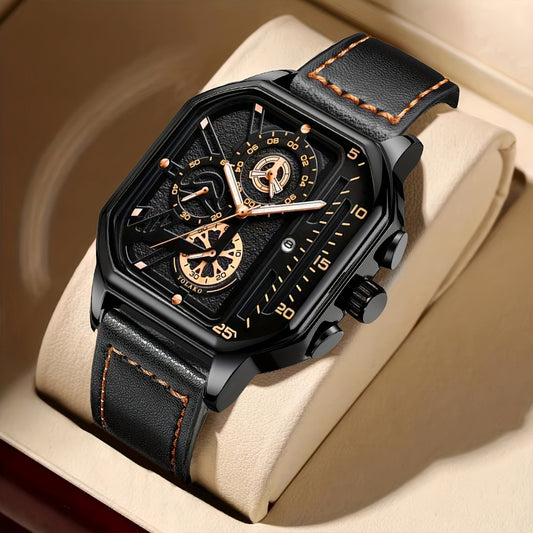 Men's Quartz Watch - 's Vintage Large Square Dial Date Calendar, Analog Wristwatch for Business - main product view