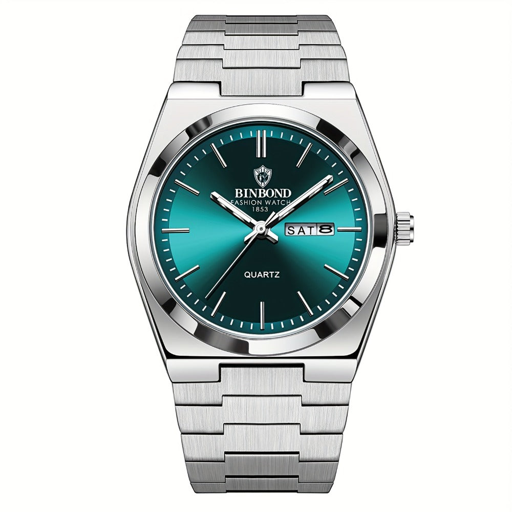 Men's Quartz Watch - 's Week & Date Calendar with Luminous Dial - Solid Stainless Steel Band - main product view