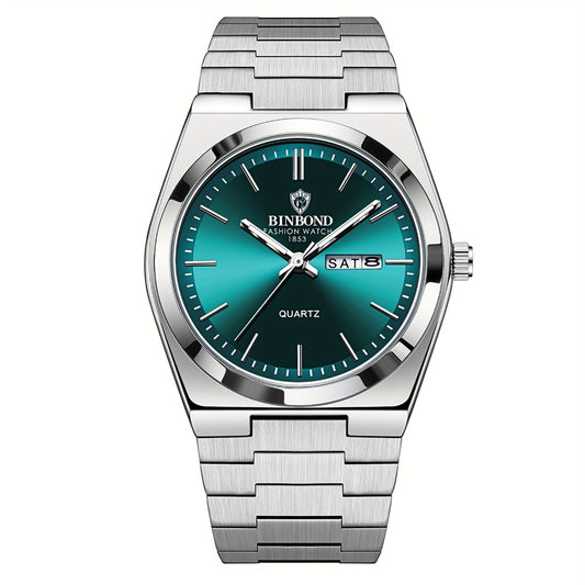 Men's Quartz Watch - 's Week & Date Calendar with Luminous Dial - Solid Stainless Steel Band - main product view