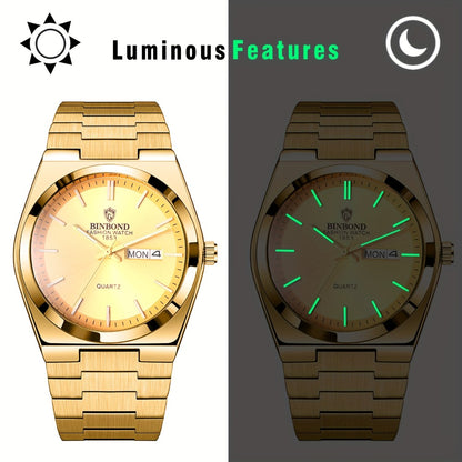 Men's Quartz Watch - 's Week & Date Calendar with Luminous Dial - Solid Stainless Steel Band - product detail view 8