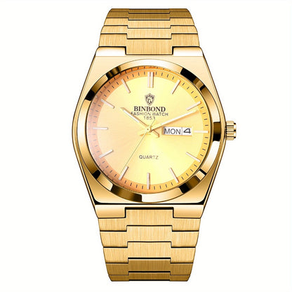 Men's Quartz Watch - 's Week & Date Calendar with Luminous Dial - Solid Stainless Steel Band - product detail view 12