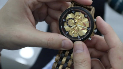 Men's Quartz Watch - 's Wooden | Luxury Multifunctional Wristwatch with Week, Calendar & Timer - product detail view 12