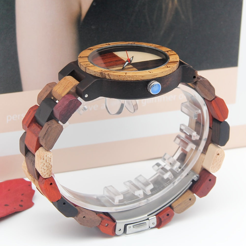 Women's Quartz Watch - 's Wooden Multicolor Wood Strap Four-Color Dial Eco-Friendly Natural - product detail view 2