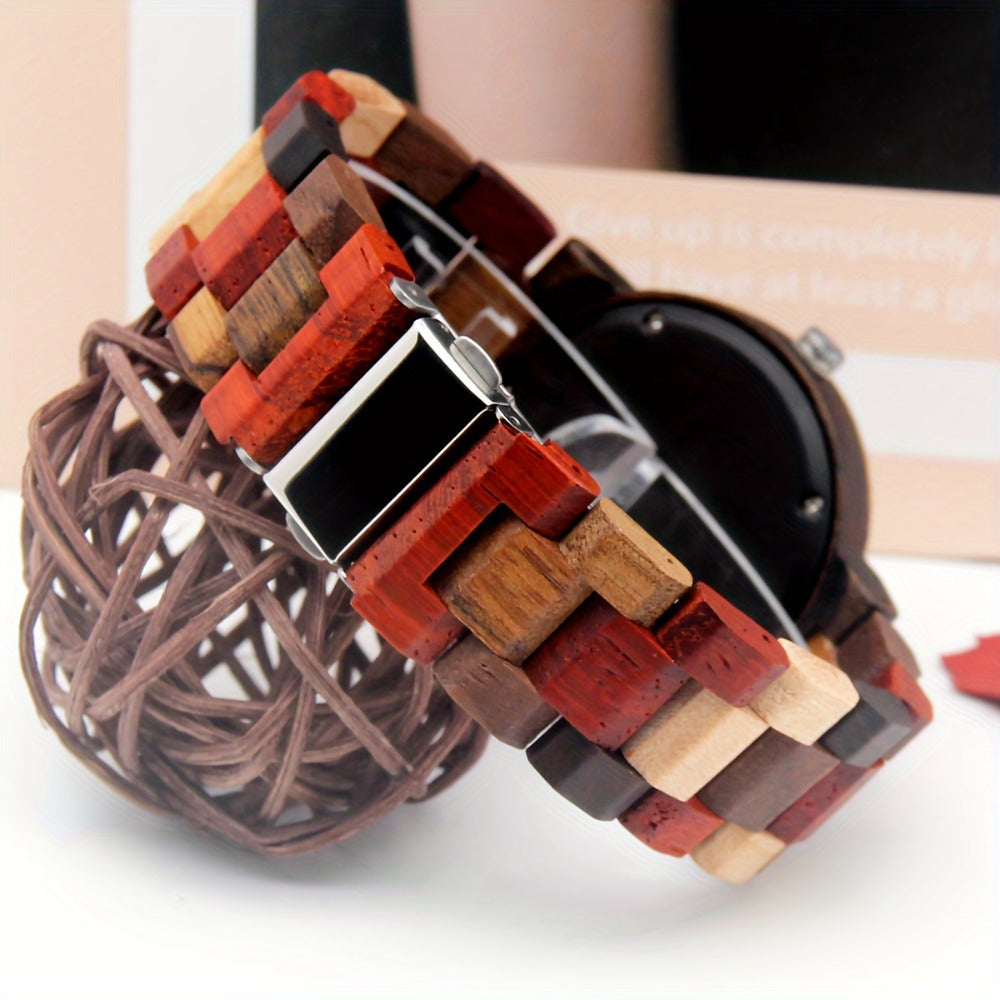 Women's Quartz Watch - 's Wooden Multicolor Wood Strap Four-Color Dial Eco-Friendly Natural - product detail view 4