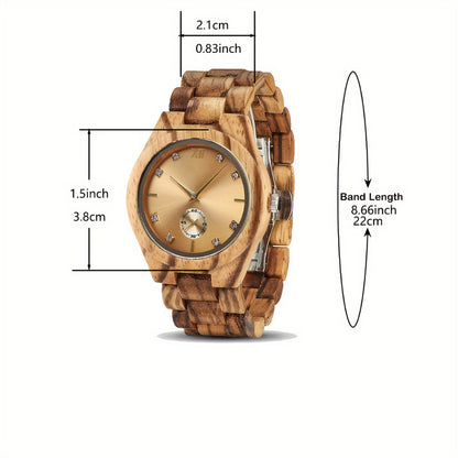 Women's Quartz Watch - 's Wooden Zebra Print Band Golden Tone Dial Rhinestone Accents Movement - product detail view 5