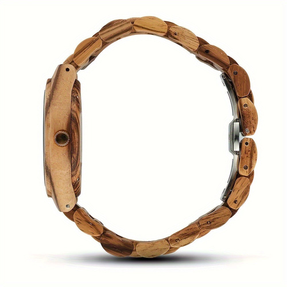 Women's Quartz Watch - 's Wooden Zebra Print Band Golden Tone Dial Rhinestone Accents Movement - product detail view 8