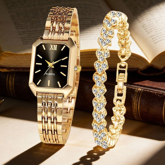 Women's Quartz Watch - Set 2pcs Vintage Heart-Shaped Chain Elegant Pointer Style Ladies - main product view