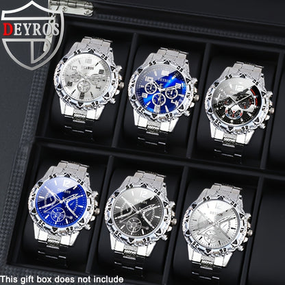 Men's Quartz Watch - Set for 6pcs Stainless Steel Analog Wristwatch Date Display Round Dial - product detail view 3