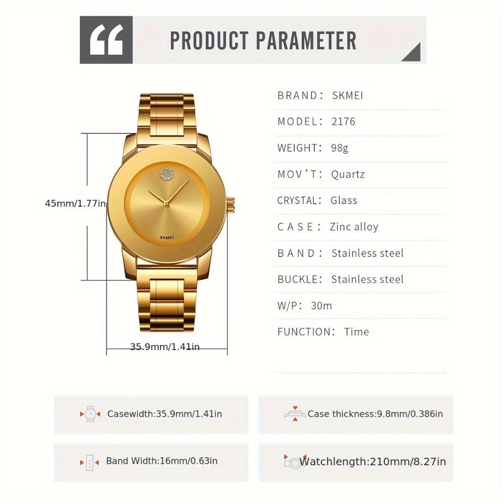 Men's Quartz Watch - SKMEI for & Women Minimalist Black Dial, Zinc Alloy Case, Stainless Steel - product detail view 4