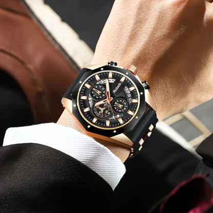 Men's Quartz Watch - Sport Chronograph for Vintage Large Round Dial Silicone Strap Calendar - product detail view 14