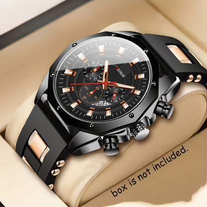 Men's Quartz Watch - Sport Chronograph for Vintage Large Round Dial Silicone Strap Calendar - product detail view 16