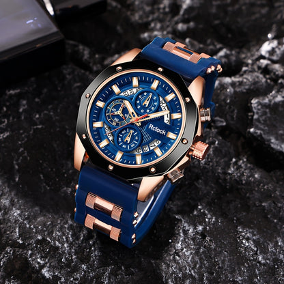 Men's Quartz Watch - Sport Chronograph for Vintage Large Round Dial Silicone Strap Calendar - product detail view 20