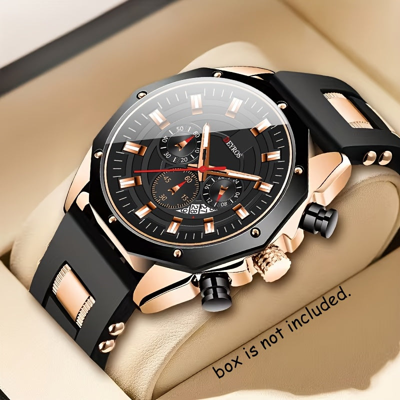 Men's Quartz Watch - Sport Chronograph for Vintage Large Round Dial Silicone Strap Calendar - product detail view 22