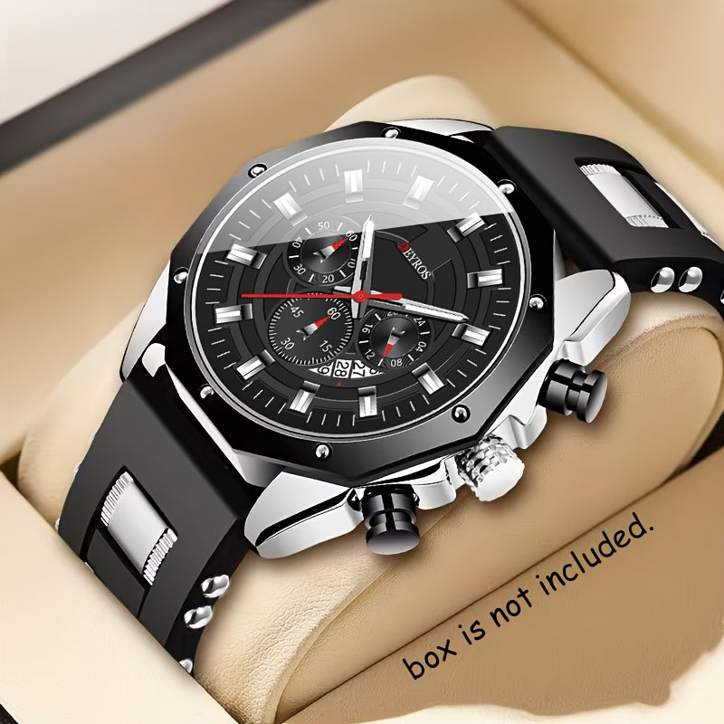 Men's Quartz Watch - Sport Chronograph for Vintage Large Round Dial Silicone Strap Calendar - product detail view 24