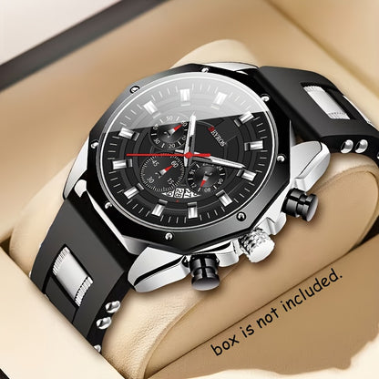 Men's Quartz Watch - Sport Chronograph for Vintage Large Round Dial Silicone Strap Calendar - product detail view 24