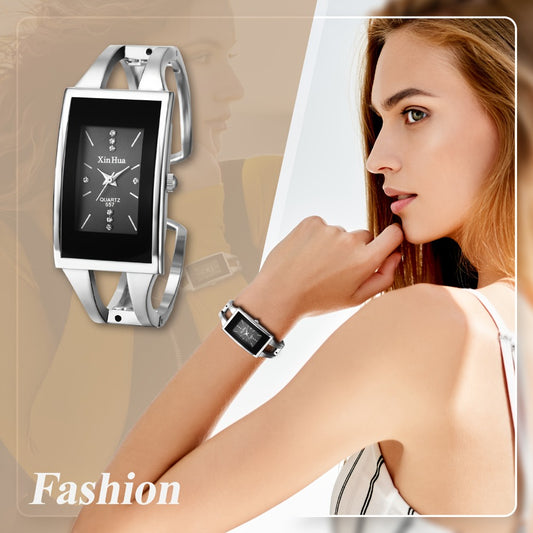 Women's Quartz Watch - Square Dial Bangle for - Open Cuff Stainless Steel Bracelet Analog - main product view