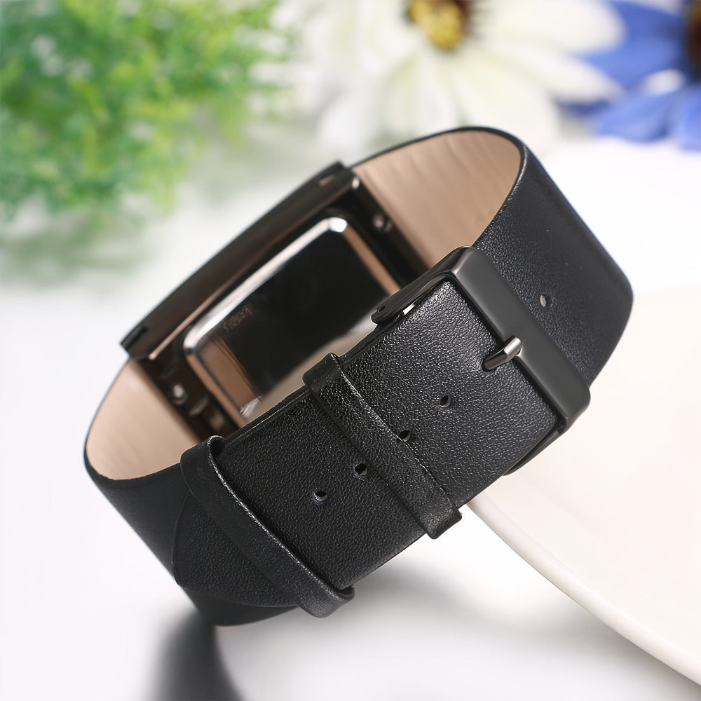 Men's Quartz Watch - Square Dial for - Genuine Leather Strap Wristwatch, Stainless Steel Case - product detail view 6