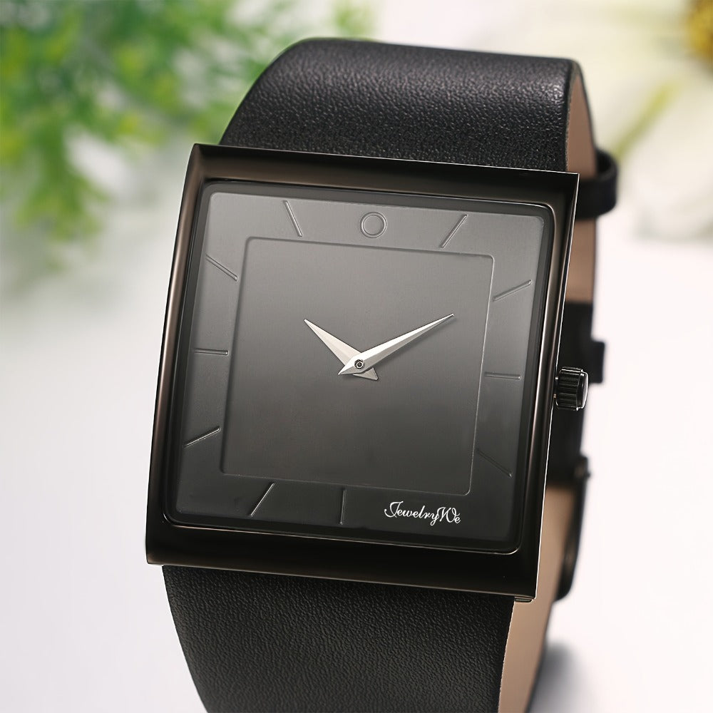 Men's Quartz Watch - Square Dial for - Genuine Leather Strap Wristwatch, Stainless Steel Case - product detail view 8