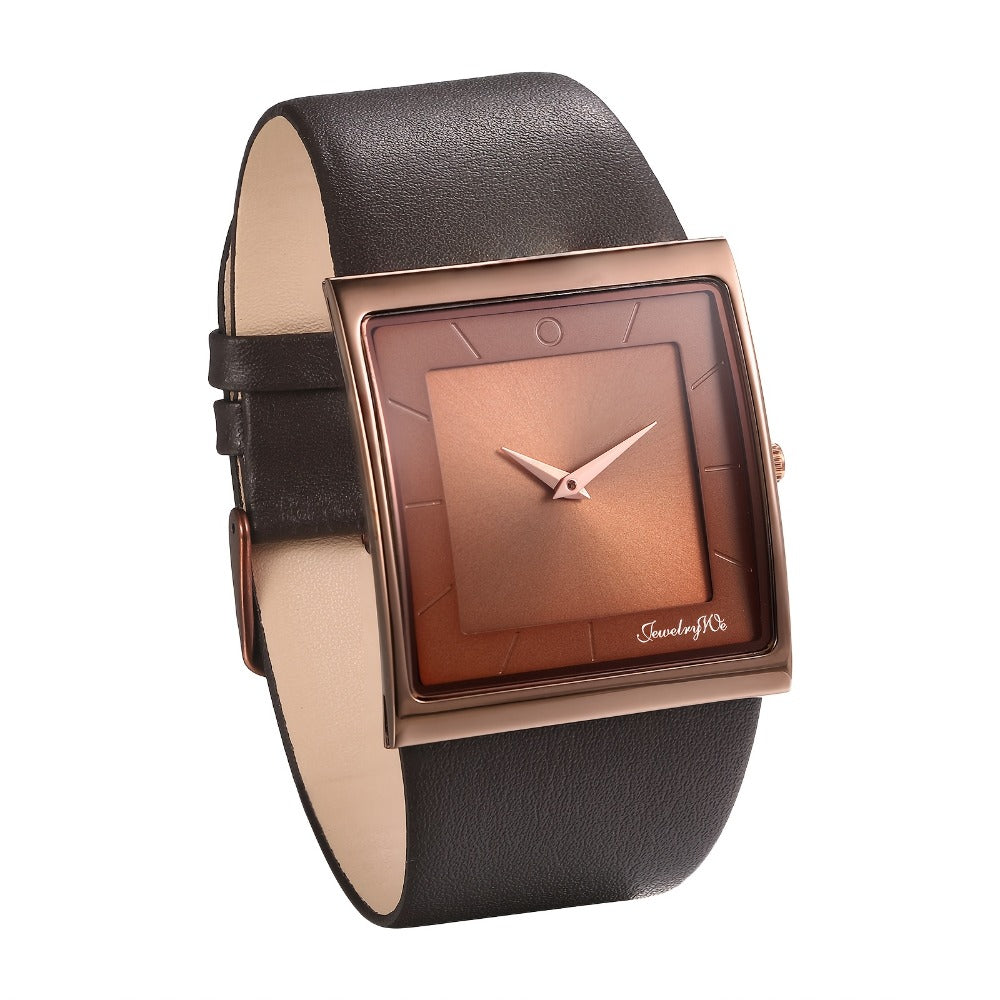 Men's Quartz Watch - Square Dial for - Genuine Leather Strap Wristwatch, Stainless Steel Case - product detail view 10
