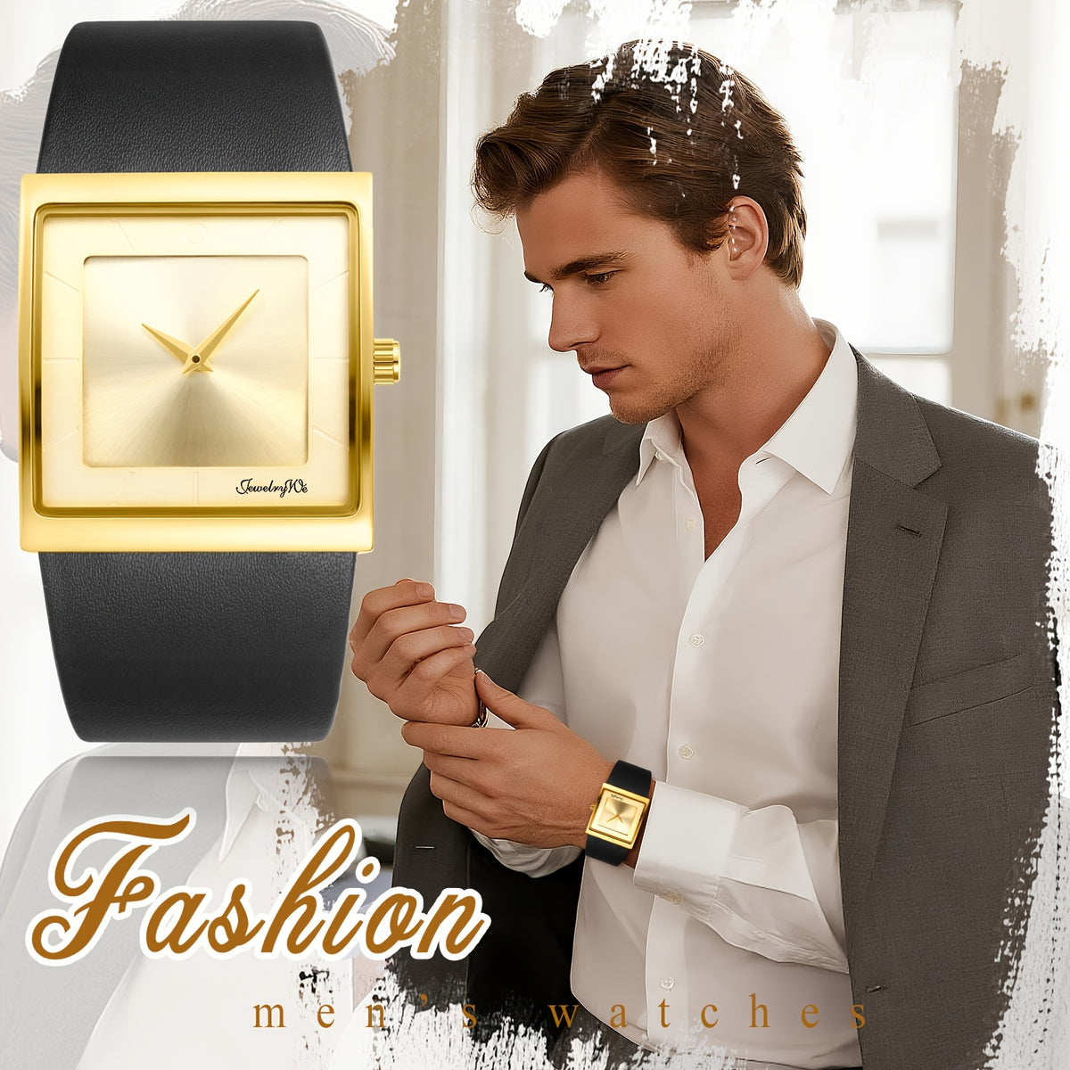 Men's Quartz Watch - Square Dial for - Genuine Leather Strap Wristwatch, Stainless Steel Case - product detail view 18