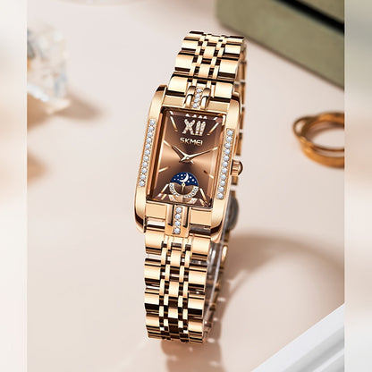 Women's Quartz Watch - Square for Star Dial Stainless Steel Bracelet Analog Wristwatch Elegant - product detail view 3