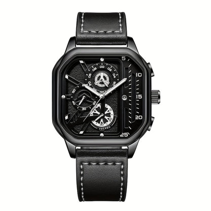 Men's Quartz Watch - Square for Vintage Faux Leather Strap Analog Wristwatch Polygon Dial - product detail view 8