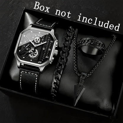 Men's Quartz Watch - Square for Vintage Faux Leather Strap Analog Wristwatch Polygon Dial - product detail view 12