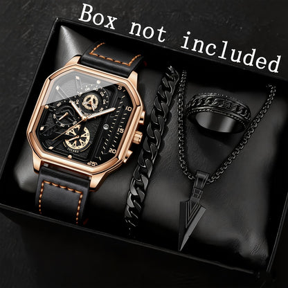 Men's Quartz Watch - Square for Vintage Faux Leather Strap Analog Wristwatch Polygon Dial - product detail view 16