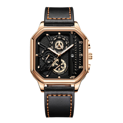 Men's Quartz Watch - Square for Vintage Faux Leather Strap Analog Wristwatch Polygon Dial - product detail view 28